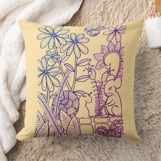 Bloemen, Muis en Slak en teruggeplakt Kussen (Deken)