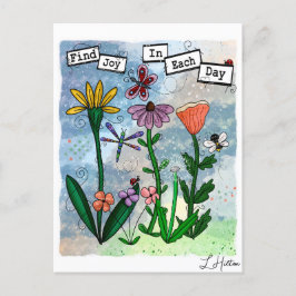 Bloemen, muzieknoten en Joy Artwork Briefkaart