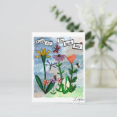 Bloemen, muzieknoten en Joy Artwork Briefkaart (Staand voorkant)