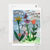 Bloemen, muzieknoten en Joy Artwork Briefkaart (Voorkant / Achterkant)
