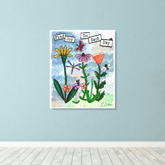 Bloemen, muzieknoten en Joy Artwork Canvas Afdruk (Insitu (Houten vloer))