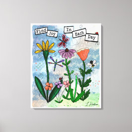 Bloemen, muzieknoten en Joy Artwork Canvas Afdruk