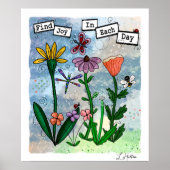 Bloemen, muzieknoten en Joy Artwork Poster (Voorkant)