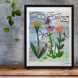 Bloemen, muzieknoten en Joy Artwork Poster