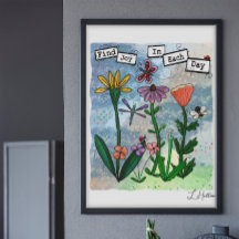 Bloemen, muzieknoten en Joy Artwork