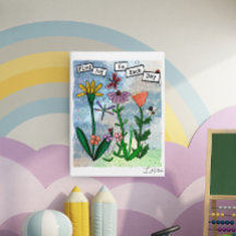 Bloemen, muzieknoten en Joy Artwork