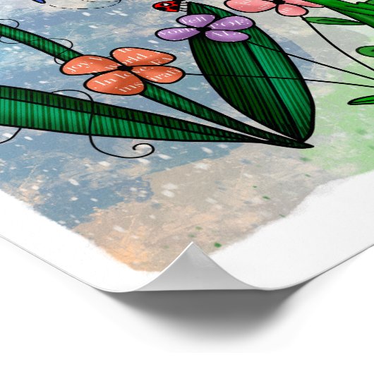 Bloemen, muzieknoten en Joy Artwork Poster (Hoek)