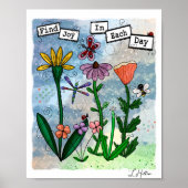Bloemen, muzieknoten en Joy Artwork Poster (Voorkant)