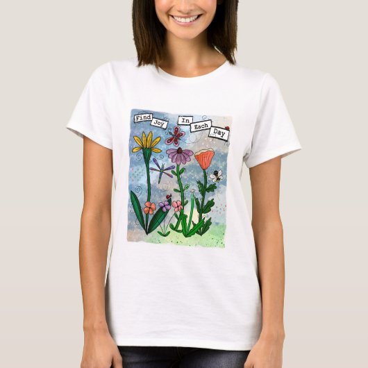 Bloemen Muzieknoten en Joy Artwork T-shirt (Voorkant)