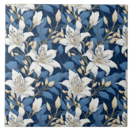 Bloemen naadloos patroon Grote Liliy Witte Blauwe  Tegeltje