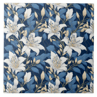 Bloemen naadloos patroon Grote Liliy Witte Blauwe Tegeltje