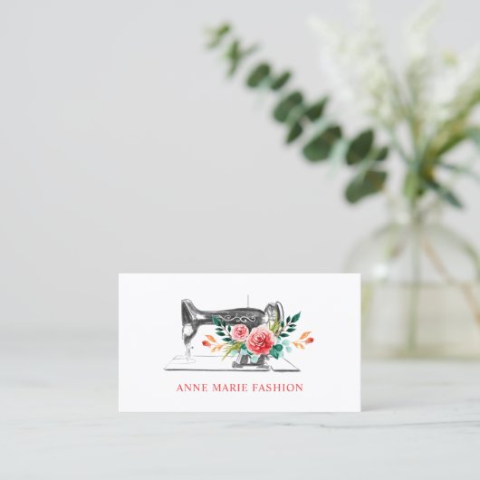 Bloemen Naaimachine Couture Dressmaker Visitekaartje (Staand voorkant)