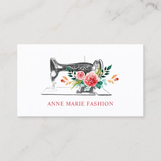  Bloemen Naaimachine Couture Dressmaker Visitekaartje (Voorkant)