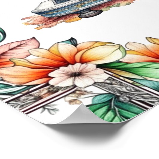  Bloemen  Naaimachine en Bloemen Poster (Hoek)