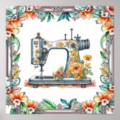  Bloemen  Naaimachine en Bloemen Poster (Voorkant)