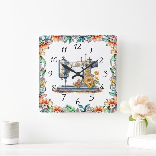  Bloemen  Naaimachine en Bloemen Vierkante Klok (Huis)