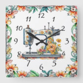  Bloemen  Naaimachine en Bloemen Vierkante Klok (Voorkant)