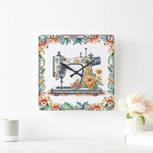 Bloemen Naaimachine en Bloemen Vierkante Klok (Huis)