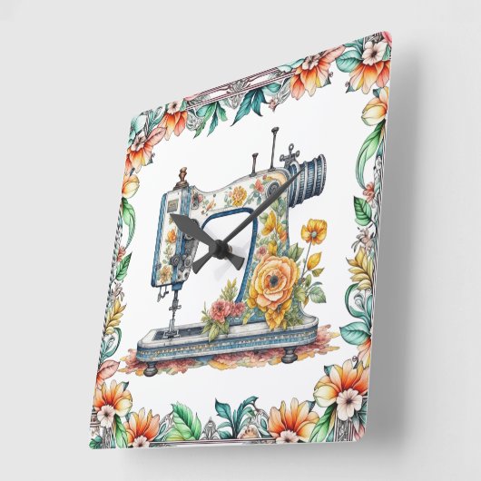  Bloemen  Naaimachine en Bloemen Vierkante Klok (Hoek)