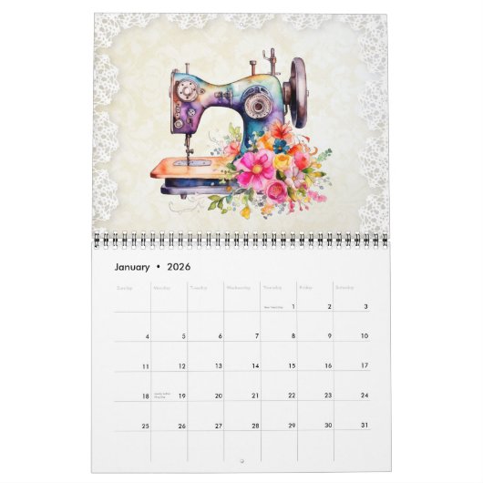 Bloemen  naaimachine kalender (Jan 2026)