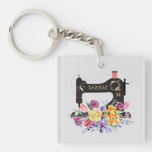Bloemen  naaimachine monogram Sleutelhanger (Voorkant)