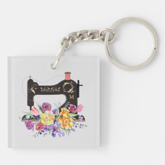 Bloemen  naaimachine monogram Sleutelhanger (Achterkant)
