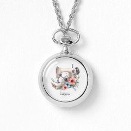  Bloemen Naaimachine Monogrammed Custom Horloge