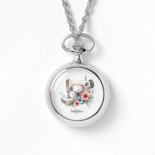 Bloemen Naaimachine Monogrammed Custom Horloge