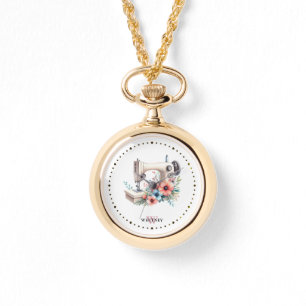  Bloemen Naaimachine Monogrammed Ketting
