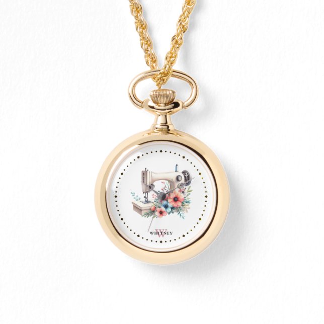  Bloemen Naaimachine Monogrammed Ketting (Voorkant)