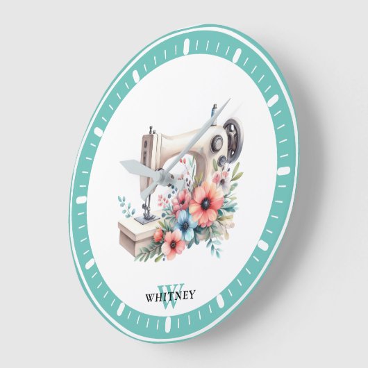 Bloemen Naaimachine Monogrammed Naam Grote Klok (Hoek)