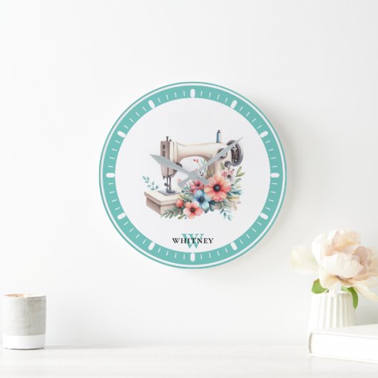  Bloemen Naaimachine Monogrammed Naam Grote Klok (Huis)