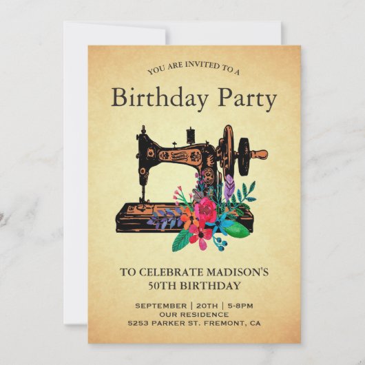  Bloemen Naaimachine Verjaardagsfeest Kaart (Voorkant)