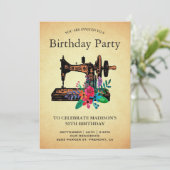  Bloemen Naaimachine Verjaardagsfeest Kaart (Staand voorkant)