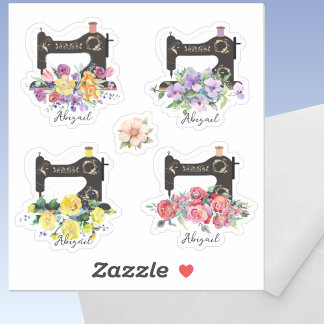 Bloemen naaimachines Sticker set