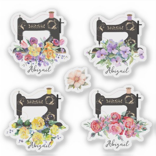 Bloemen naaimachines Sticker set (Voorkant)