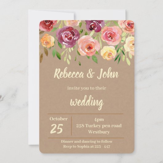 Bloemen Naakt Waterverf bruiloft uitnodiging (Voorkant)