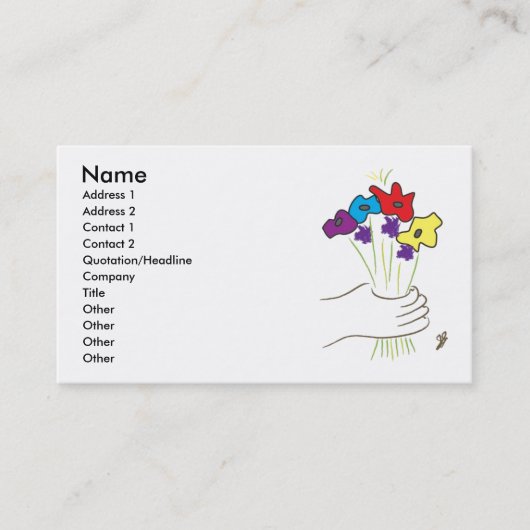 Bloemen, Naam, Adres 1, Adres 2, Contact 1,.. Visitekaartje (Voorkant)
