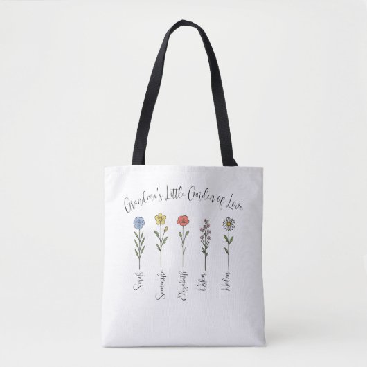 Bloemen & namen van kleinkinderen - Oma's Garden Tote Bag (Voorkant)