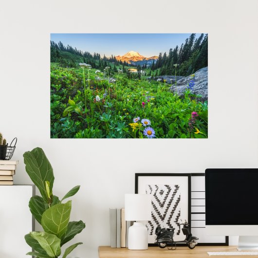 Bloemen | Nationaal park Mount Rainier Poster (Thuiskantoor)