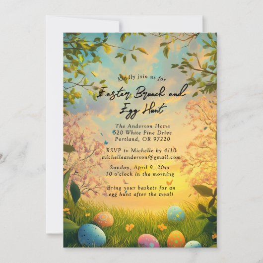 Bloemen natuur en Paasbrunch en eierjacht Kaart (Voorkant)