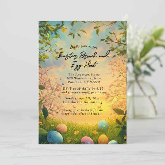 Bloemen natuur en Paasbrunch en eierjacht Kaart (Staand voorkant)