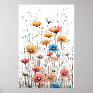 Bloemen Natuur Illustratie Pastel Kleurtekening Poster