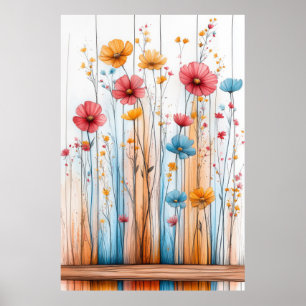 Bloemen Natuur Illustratie Pastel Kleurtekening Poster