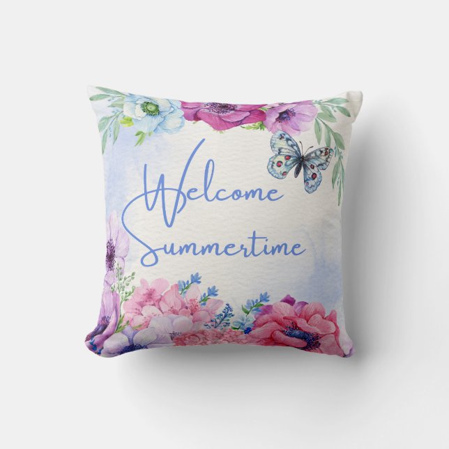 Bloemen Natuur Welkom Zomertijd Kussen (Voorkant)