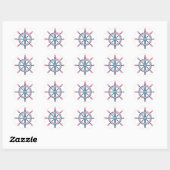 Bloemen Nautisch Schip Wiel Roze en Blauwe Bloemen Ronde Sticker (Vel)