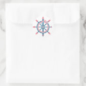 Bloemen Nautisch Schip Wiel Roze en Blauwe Bloemen Ronde Sticker (Tas)