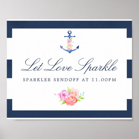 Bloemen Nautische bruiloft Sparkler Sendoff teken Poster (Voorkant)