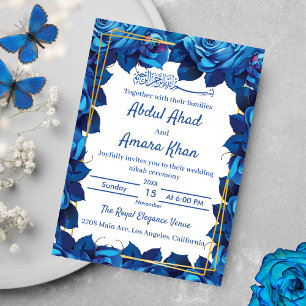 Bloemen Navy Blauw en Goud Lijst Islamitische brui Kaart