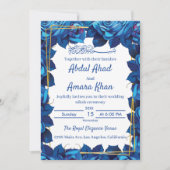 Bloemen Navy Blauw en Goud Lijst Islamitische brui Kaart (Voorkant)